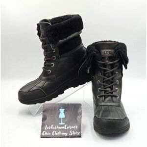 UGG Women's Black Leather Waterproof Adirondack Lace Up Boot Size 5 2948